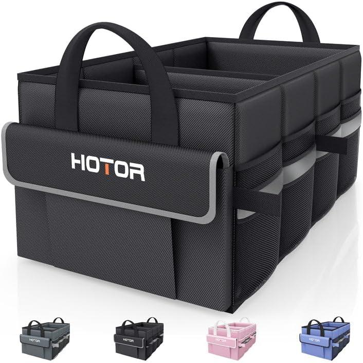HOTOR Trunk Organizer - Car Organizer with 5 Pockets, Trunk organizer for SUV, Sedan & Van, Car Organization with Sturdy Base Panel for Car Accessories, Black, 2 Compartments, 21.3"12.6"10.6" (Medium)