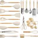 CAROTE 22pcs Silicone Cooking Utensils Set, 446F Heat Resistant Kitchen Utensils Gadgets Set, Spatula, Turner, Whisk, Tongs (Cream White)
