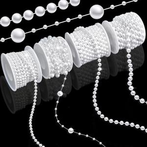 4 Rolls 76 Feet Pearls Garland, Faux Pearl Beads Roll Strand, 4mm 6mm 8mm Artificial Pearls Chain Trim, 3-8mm Fishing line Pearls Strings for Crafts Wedding Christmas Decoration, White