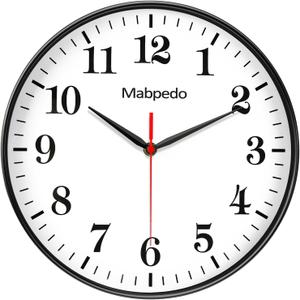 Black Wall Clock, 10 Inch Wall Clocks Battery Operated, Large Number Classic Silent Non Ticking Quartz Analog Decorative Wall Clocks for Living Room Bedroom Kitchen Gym Office School Hotel