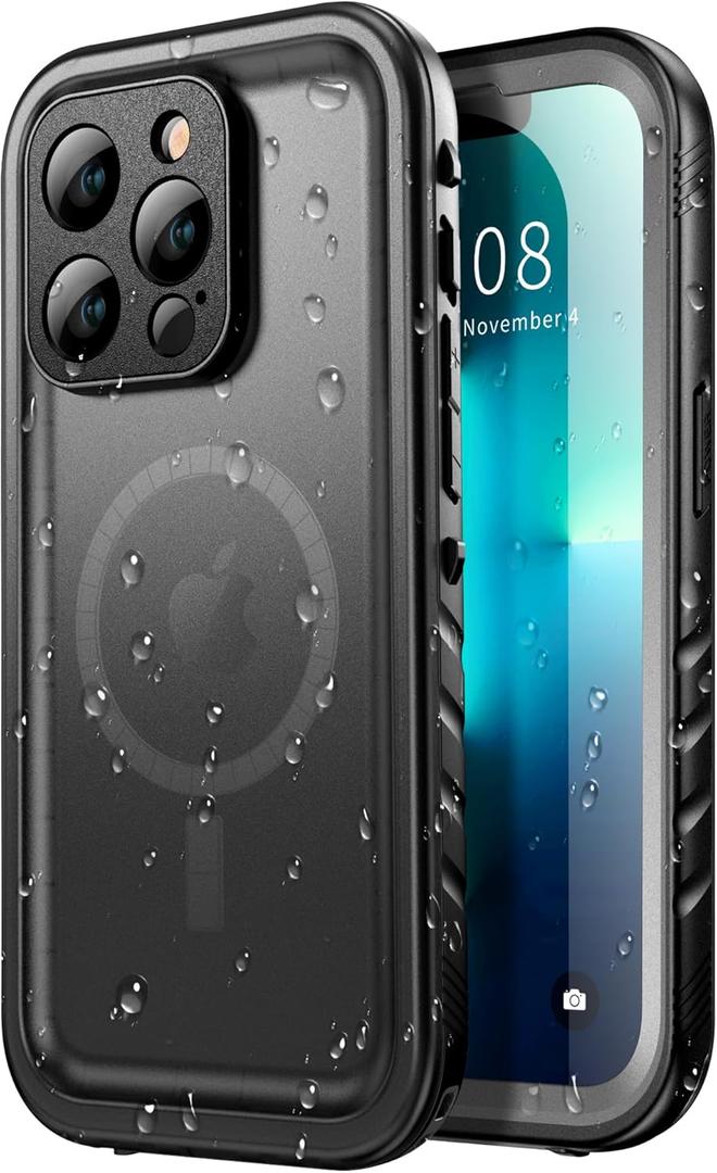 SPORTLINK for iPhone 13 Pro Max Case Waterproof - Buit in Screen Protector [Compatible with MagSafe][IP68 Underwater][6.6FT Military Dropproof][Dustproof] Full Body Shockproof Case 6.7" Black