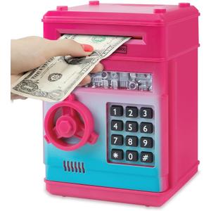 Refasy Piggy Bank Cash Coin Can ATM Bank Electronic Coin Money Bank for Kids Age 3-12, Money Savings Box Mini ATM Coin Bank Toys Gifts for 3 4 5 6 7 8 9 10 11 12 Year Old Boys Girls (Rose Red)