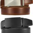 CHAOREN Leather Ratchet Belt Men 2 Pack - Customizable Fit, Effortless Style (35mm) (28" to 34" Waist Adjustable, Basic Black/Brushed Cognac)