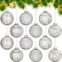 Jenaai 12 Pcs 2.36 Inch Silver Glass Christmas Ball Ornaments Vintage Christmas Tree Decorations Mercury Glass Hanging Ornaments for Trees Xmas Holiday Party Garland DIY Craft Supplies, 6 Style