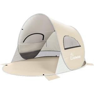 Wolfwise Pop up Beach Tent Sun Shelter with UPF50+ UV Protection, Instant Easy Setup Popup Beach Shade Canopy for 3 Person, Portable & Foldable with Carring Bag, 87 ×57×47 in, Beige