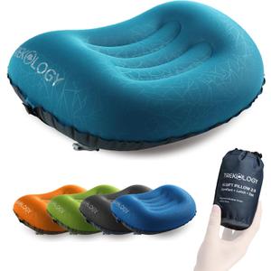 TREKOLOGY Ultralight Inflatable Camping Travel Pillow - ALUFT 2.0 Compressible, Compact, Comfortable, Ergonomic Inflating Pillows for Neck & Lumbar Support While Camp, Hiking, Backpacking (Teal Blue)