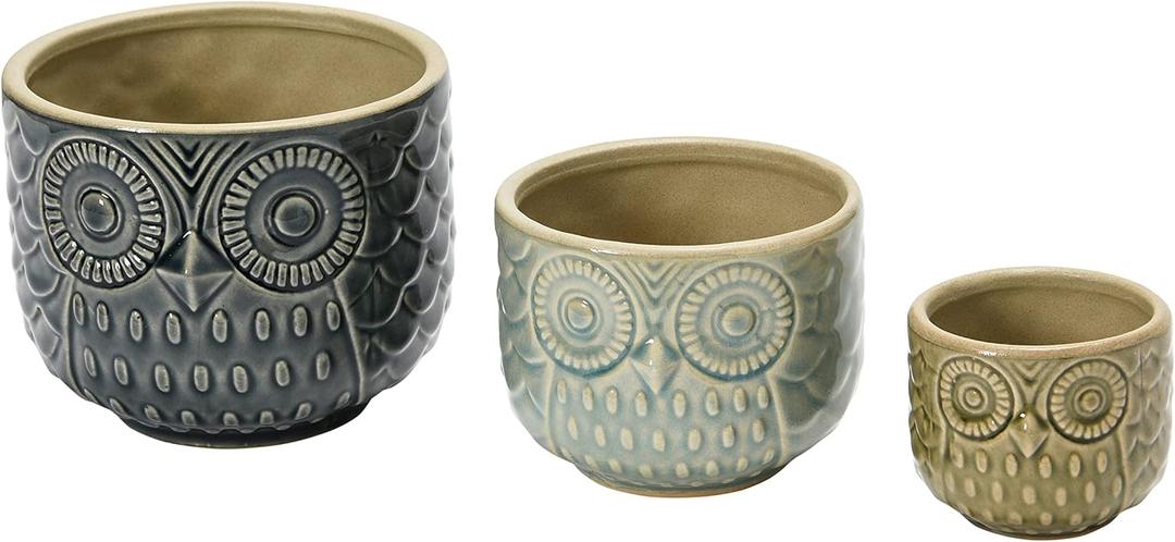 Decorative Stoneware Owl Containers