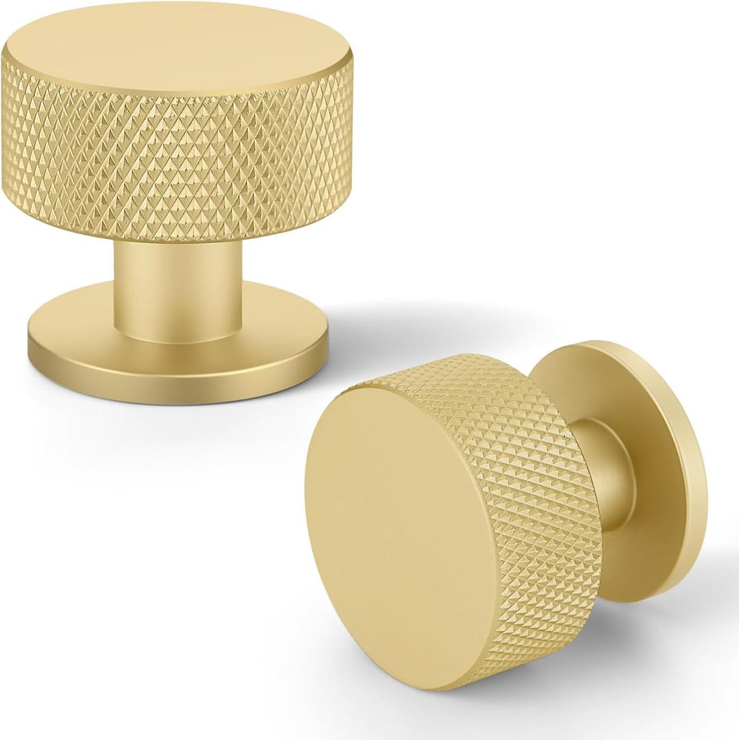 6 Pack Gold Cabinet Knobs for Kitchen Cabinets & Dresser Drawers, Round Single Hole Hardware Handles Pulls, Cupboard Drawer Knob