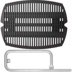 SafBbcue 7583 Cast Iron Cooking Grates 41862 Grill Burner for Weber Q200 Q220 Q2000 Q2200 396000 396001 566002 53060001 Grills, 21.5" Grill Grids Grates 20.5" Burner Tube Kit for Weber 7645 60041