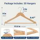 Amber Home 30 Pack Wooden Coat Hangers, Natural Wood Suit Hangers with Non-Slip Pant Bar, Clothes Hangers for Closet Organization, Shirts, Jackets, Dresses, and Pants (Natural, 30)