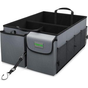 DRIVE - Car Trunk Organizer - Collapsible, Multi-Compartment Automotive SUV Car Organizer for Storage w/Adjustable Straps - Truck & Car Accessories for Women and Men - Grey 