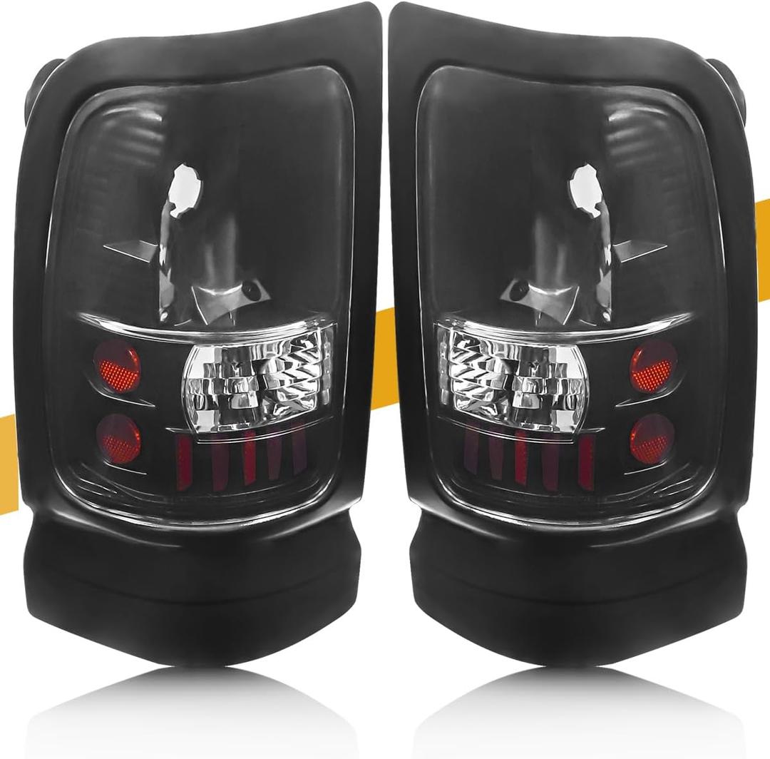 Tail Light Assembly Compatible with Dodge RAM 1500 2500 3500 1994-2001, RAM Brake Rear Lamp, W/O Bulb, Left and Right Side, Black Housing Clear Lens RAM94-01-H-BLACK