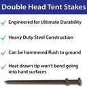 Heavy Duty Double Head Tent Stakes, 3/4 x 36 inch, 4 Pack