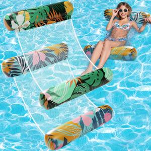 2 Pack Pool Floats Adult - 4-in-1 Pool Floats Hammock, Drifter, Lounge Chair, Saddle, Inflatable Non-Stick PVC Material Pool Float for Vacation (Green & Blue)