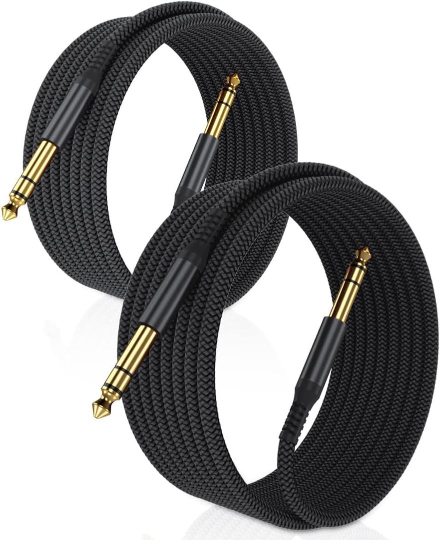 Elebase 1/4 Inch TRS Instrument Cable 10ft 2-Pack,Straight 6.35mm Male Jack Stereo Audio Interconnect Cord,6.35 mm Balanced Line for Electric Guitar,Bass,Keyboard,Mixer,Amplifier,Amp,Speaker,Equalizer (Black)