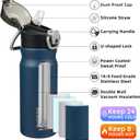 BJPKPK Insulated Water Bottle 18oz Stainless Steel Water Bottles with Straw and Carry Handle Double Wall Metal Thermal Flask,Navy Blue
