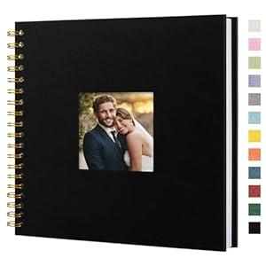 Hiwhy Scrapbook Photo Album Linen Cover, 10 x 10 Inch Hardcover Kraft White Pages Memory Book, for Travel Wedding Guest Book Christmas Baby Shower (20 Sheets/ 40 Pages, Black)
