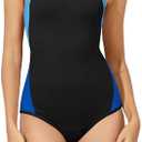 Beautikini Period Swimwear One Piece Leakproof Menstrual Swimsuit Racerback Color Block Bathing Suit for Teen Girls Women Size L