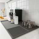 Silicone Coffee Mat with Raised Edges, 24'' x 16'' Bar Mat for Countertops, Fits Under Coffee Maker, Espresso Machine, Dish Drying Mat, Gray