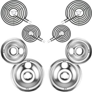 Electric Stove Burner Drip Pans WB31T10010(6") WB31T10011(8")+Electric Stove Burner Replacement WB30M1(6") and WB30M2(8") Compatible for G-E Hot-point Ken-more Electric Range by MIFLUS