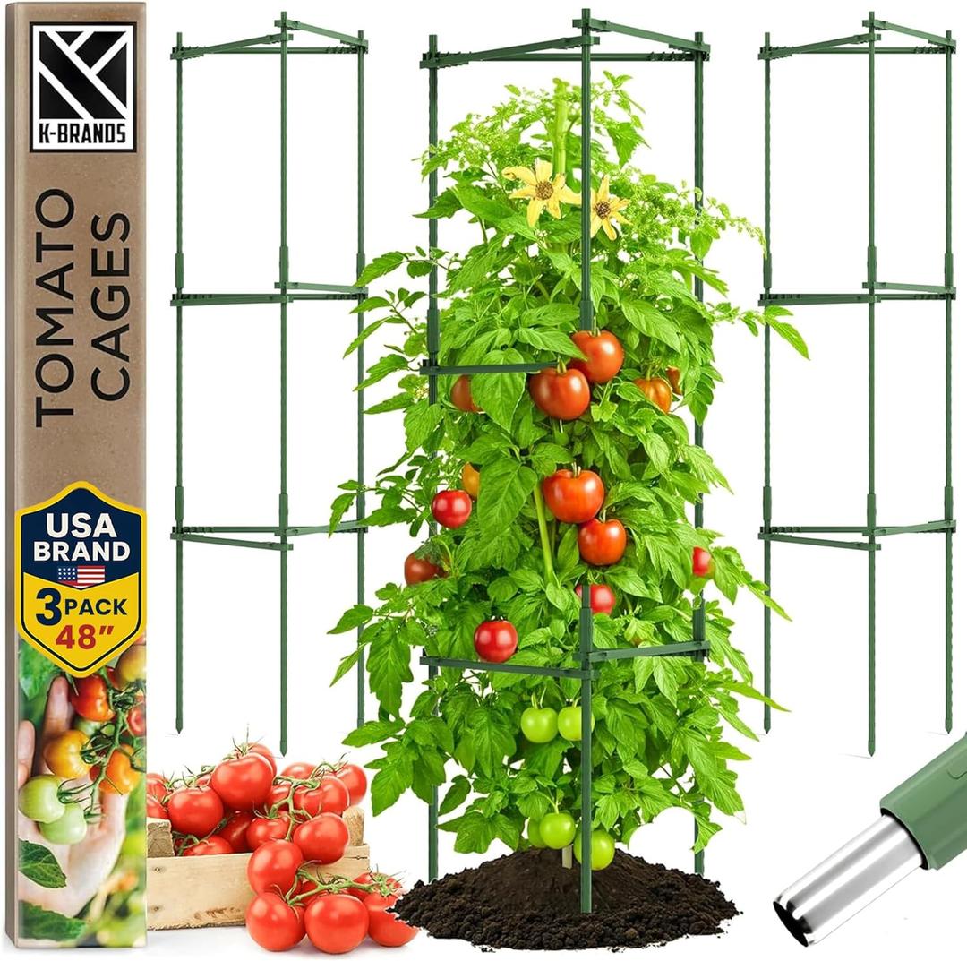 Tomato Cage - Trellis Stakes and Plant Support Structures for Vegetables and Climbing Plants - Tall Tomato Cages for Garden, Pots, Raised Garden Bed Outdoor (3 Pack - Up to 48 Inches)