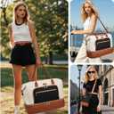 Weekender Bags for Women, Travel Duffle Bag Carry On Overnight Bag with Cosmetics Bag and Crossbody Purse for Gym Hospital, Gifts for Women, Beigeblack Brown