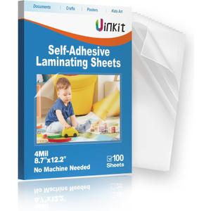 Uinkit 4mil Thicker Self-Adhesive Laminating Sheets, 100Pack Letter Size 8.5x11" - Peel & Stick, No Heat Needed - Dry-Erase Friendly Surface for Reusable Documents, Kids Art, Posters & Crafts