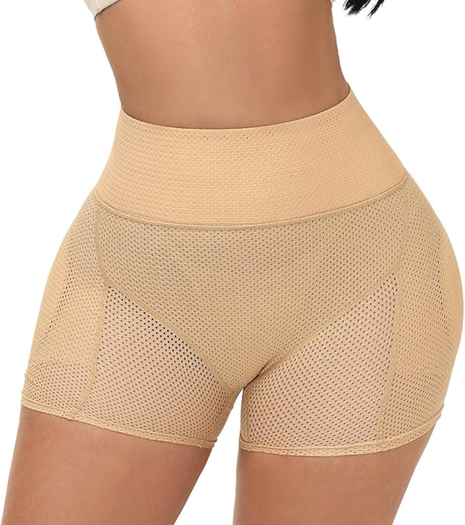 Lu's Chic Women's Padded Shapewear Shorts Hip Padding Lifter Panties Mesh Body Shaper Shorts Shapewear (Beige, S)