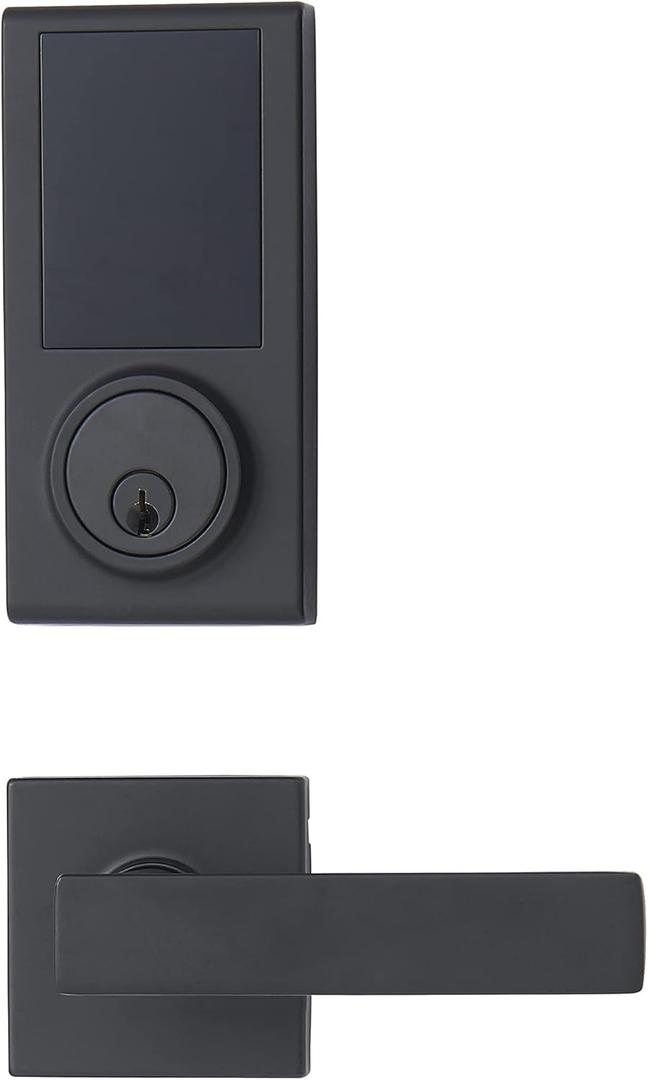 Amazon Basics Grade 3 Electronic Touchscreen Deadbolt Door Keypad Lock with Passage Lever, Matte Black, 133mm H Uppper x 65.3mm H Lower