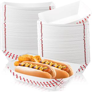 Roshtia 100 Pack Baseball Party Supplies Paper Food Trays Disposable Serving Tray Nacho Food Boats for Baseball Birthday Decorations (2lb)