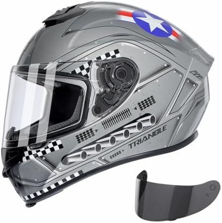 TRIANGLE Motorcycle Helmet for Adults, Full Face Motorcycle Helmet with Tinted and Clear Visor Meet Dot Approved