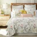 Levtex Home Viviana Reversible Full/Queen Quilt Set (88x92in) with 2 Pillow Shams (26x20in) - Floral - Blush, Green, White - Cotton Full/Queen Size Quilt Bedding Set - Lightweight, Soft, Pre-Washed