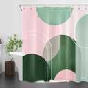 EOBTAIN Mid Century Modern Shower Curtain Pink and Green Boho Abstract Shower Curtain with Hooks Minimalist Geometric Aesthetic Washable Fabric Shower Curtains for Bathroom,72x72 Inch