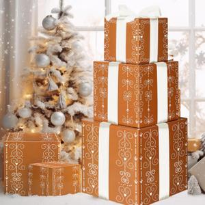 Epakh 3 Pack Gingerbread Cookie Boxes Decoration Large Christmas Stacking Boxes with Lids for Gingerbread Cookie Decorative Nesting Storage Gift for Xmas Holiday Birthday Party Gift Decor Supplies