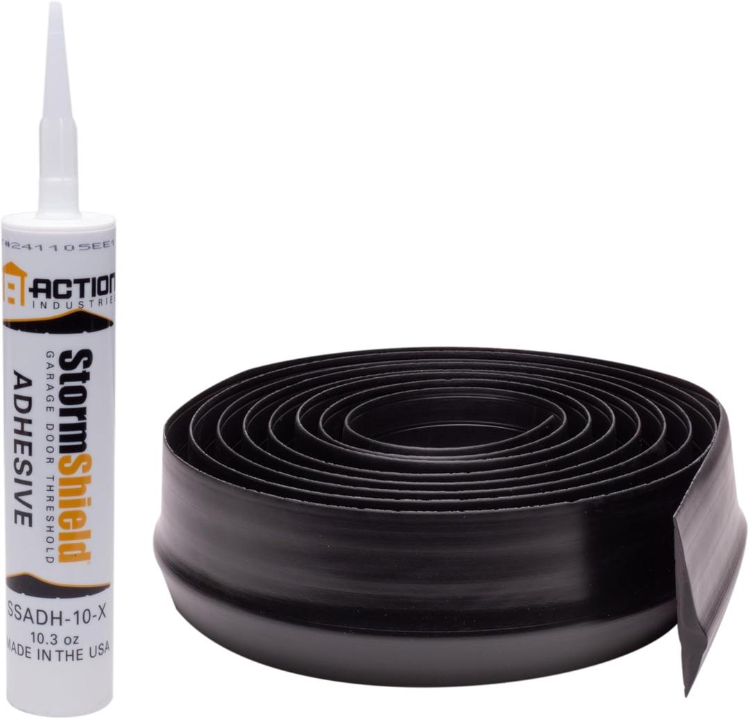 Storm Shield 16 ft Garage Door Seal Threshold Strip - Durable PVC Rubber Seal Strip - Flame Resistant, Weatherproofing Garage Door Installation - Epoxy Adhesive - Made in The USA