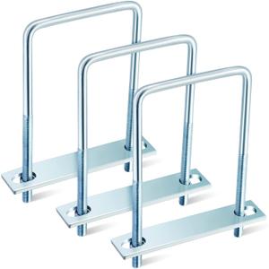 Dunzy 3 Pcs Square U Bolts Zinc Plated, Heavy Duty Carbon Steel U Bolt Industrial and Scientific Supplies for Boat Trailer Tube, Rectangular Wood and Metal Objects (3/8'' X 4'' X 7'')