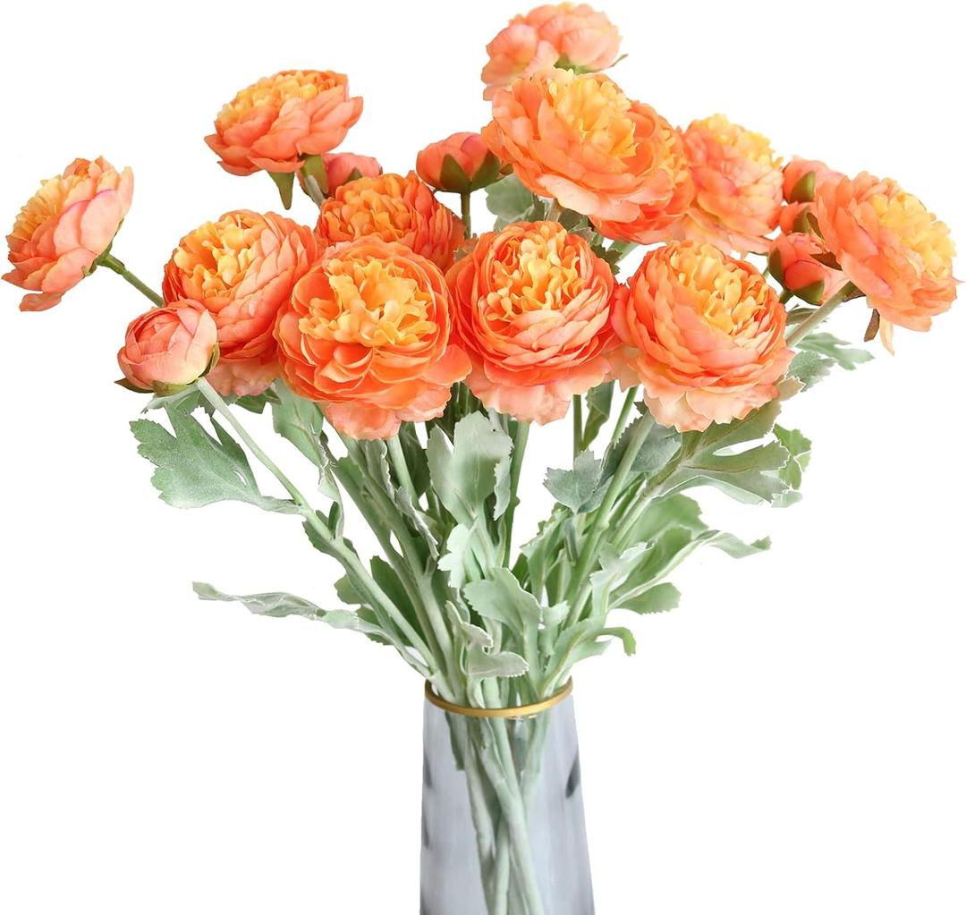 6PCS Artificial Ranunculus Flowers with Real Touch Stem Silk Ranunculus Flowers for Household Arrangement (Light Orange) 6PCS Artificial Ranunculus Flowers with Real Touch Stem Silk Ranunculus Flowers for Household Arrangement (Light Orange)