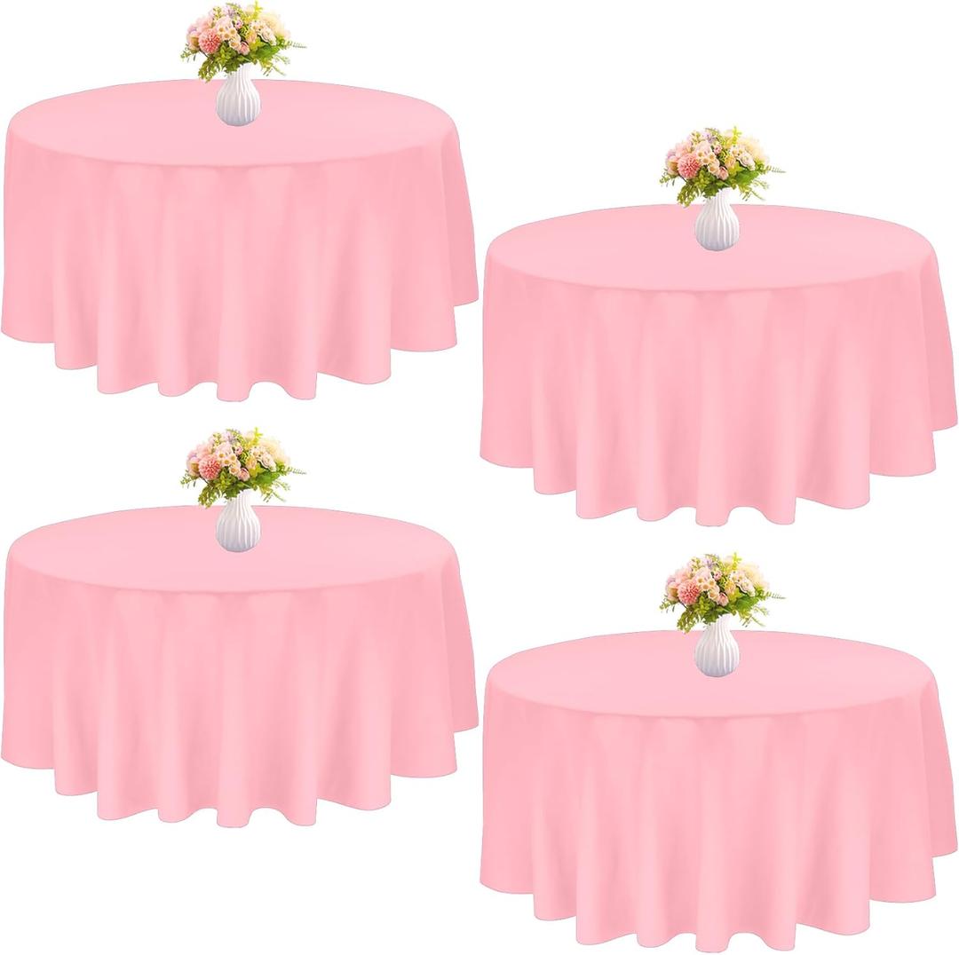 4 Pack Round Tablecloth 90 Inch Polyester Washable Fabric Table Covers for Wedding Dining Table Parties Banquet DecorPink