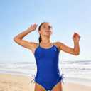 Funnycokid Teen Girls Swimsuit Padded Bathing Suit 2 Piece Tankini Contrast Trim Ruched Design Swimwear 9-16Y (15-16 Years, Blue)