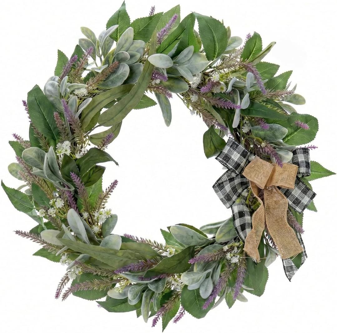 Babysbreath Wreaths for Front Door Decor, 22" Artificial Greenery Lavende Flowers Wreath Decorations for Spring Summer Home Door Window Outside Wall Indoor Outdoor Porch and Wedding Party