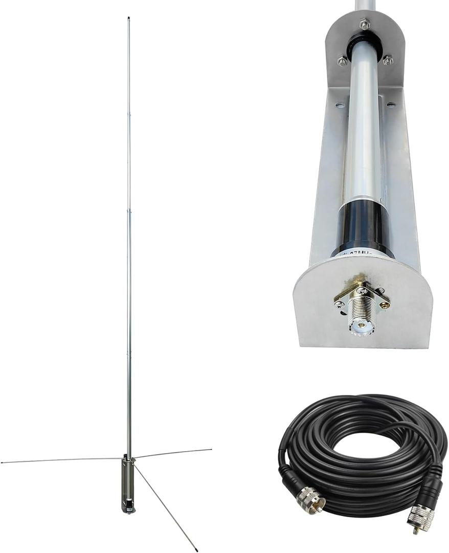 27Mhz CB Radio Base Station Antenna 18.5ft with 49ft Cable PL-259 Cable, Ground Plane, 150W Heavy Duty Antenna for 10 & 11 Meter (26-28 MHz) - 3.5 dBi Gain