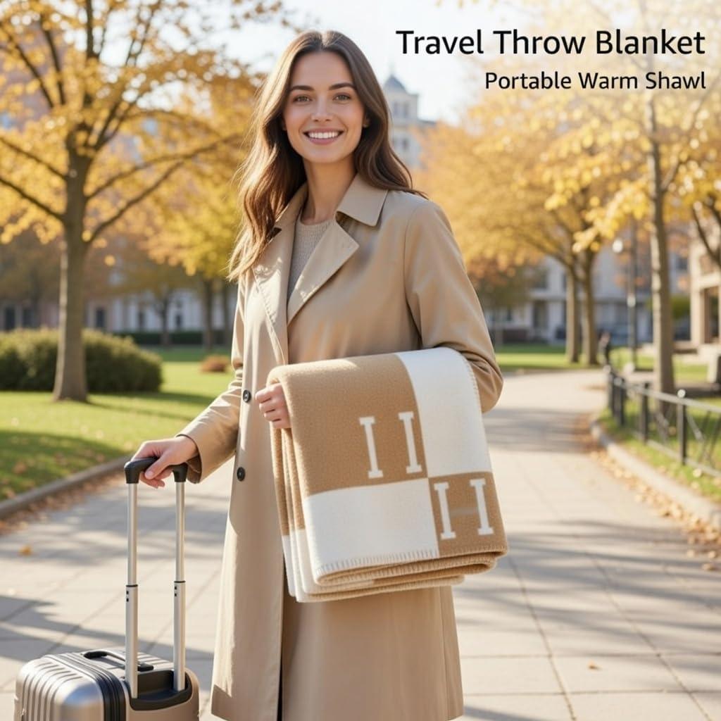 h Blanket Soft Throw Blanket Faux Fleece Cashmere Plaid Warm Shawl Thick Knitted Plush Cozy Comfy for Women Throw Blanket for Sofa Couch Bed Queen King Size 55x66 in (Khaki)