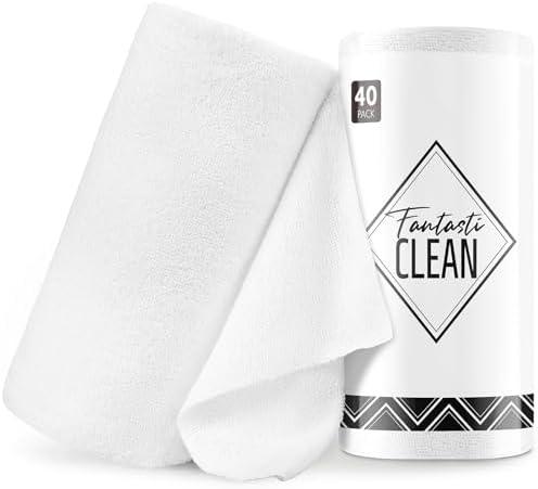 Fantasticlean Microfiber Cleaning Cloth Roll -75 Pack, Tear Away Microfiber Towels, 12" x 12", Reusable, Washable, Scratch Free, Ultra Absorbent Dish Rags for Car, Home, Garage or Shop (White)