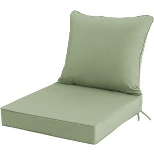 24x24 Inch Outdoor Chair Cushion with Removable Cover, Patio Furniture Cushion - Water-Repellent, Fade-Resistant, Non-Slip Bottom & Straps, Replacement for Deep Seat Sofa & Couch - Sage Green