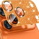 Tensea for iPhone 17 Pro Camera Lens Protector, Metal Aluminum Alloy Tempered Glass Cover Camera Screen Protector Accessories, Case Friendly (Orange Glitter)