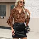 Bebonnie Womens Tops Dressy Casual Ruffle 3/4 Sleeve Henley V Neck Chiffon Blouses with Buttons (Brown, XL)