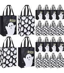 20 Pcs Halloween Non-Woven Treat Bags Pink Cute Ghost Candy Goodie Bag 10 x 8 Inch Reusable Tote Gift Bags with Handle Boo Party Favor Bag for Halloween Kids Trick or Treat Party Wrapping Supplies