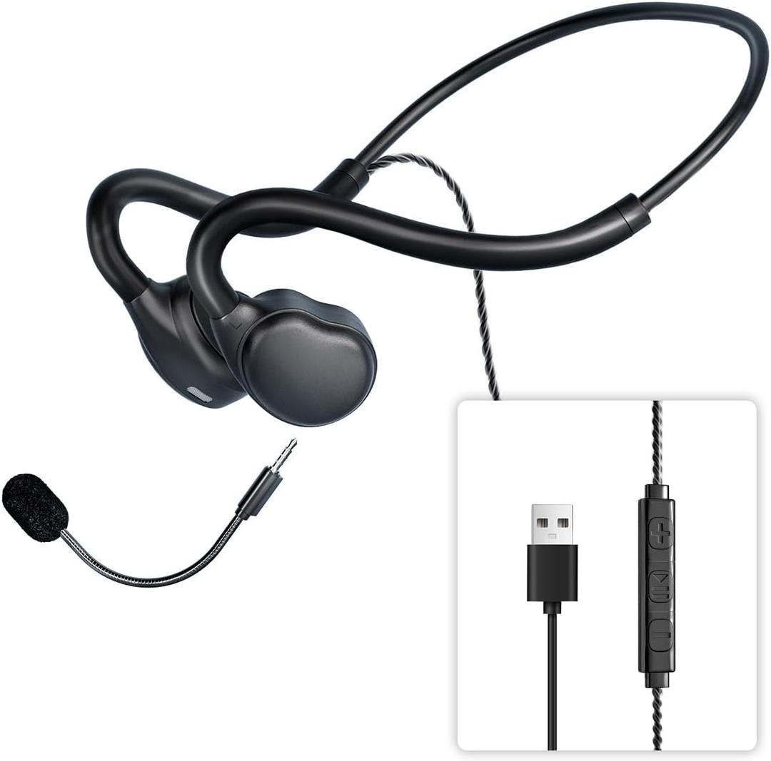 USB Headset with Mic for PC-Laptop,Open Ear Headphones Design for Long Wear, Computer Headset with Call Noise Reduction Premium Stereo Sound for Call Center, MS Teams, Skype, Webinars and More (Black)
