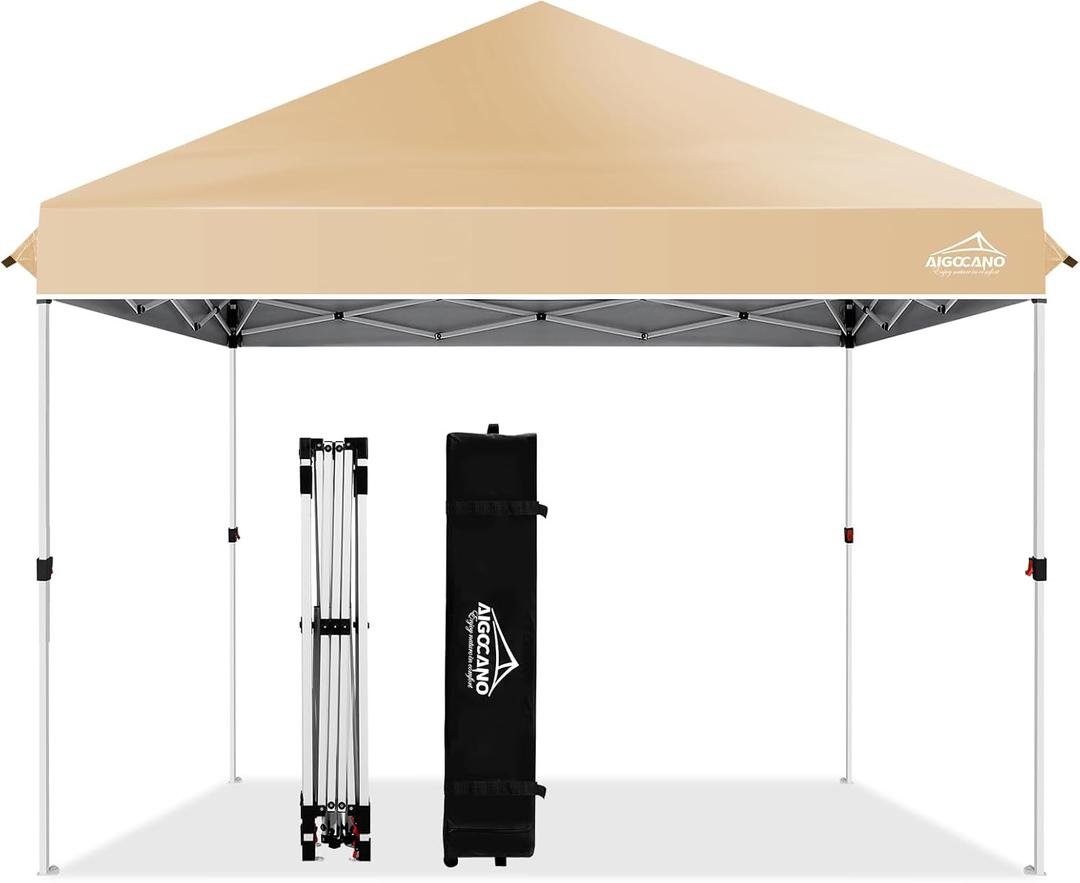 Pop up Canopy Tent,10x10 Instant Outdoor Canopy for Parties with Wheeled Bag(Brown)