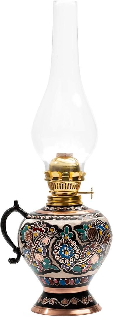 Vintage Handmade Copper Oil Lamp  15.35” Decorative Hurricane Lantern for Indoor Lighting, Farmhouse Kitchen Decor, Emergency Lamp for Power Outages, Christmas Gift